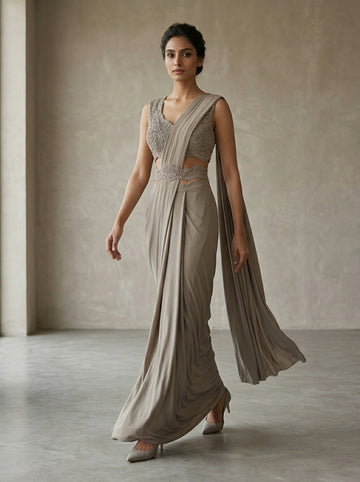 Ranas Sequine & Cutdana Work Drape Saree