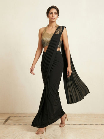 Ranas Black Color Drape Saree