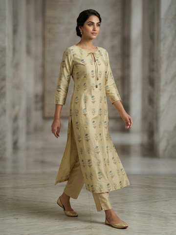 Ranas Pista Green Chanderi Cotton Kurti