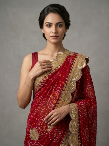 Ranas Gota & Marori Work Bhandhej Saree