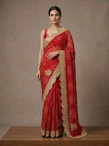 Ranas Gota & Marori Work Bhandhej Saree