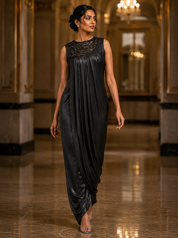 Ranas Black Color Cocktail Party Dress