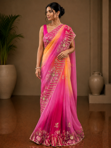 Ranas Sequins & Cutdana Work Shaded Saree