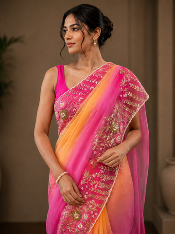 Ranas Sequins & Cutdana Work Shaded Saree