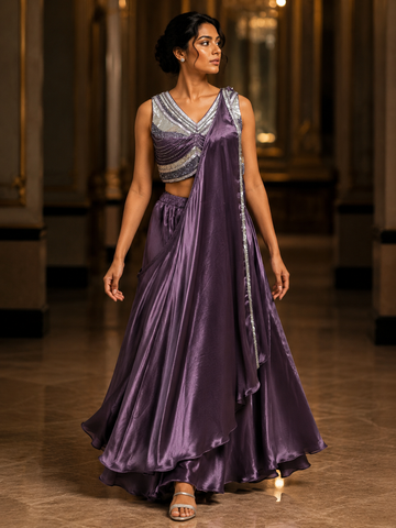 Ranas Wine Color Plazo Set with drape style dupatta