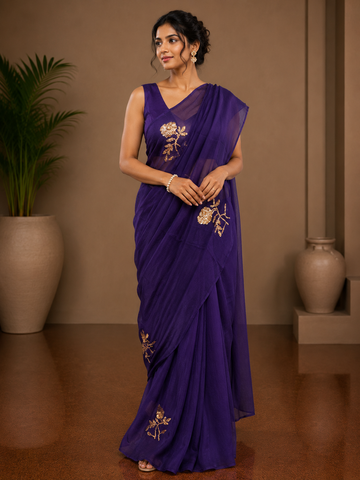 Ranas Purple Color Sequins Work Designer Saree