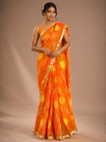 Ranas Orange Color Kota Silk Bandhej Saree