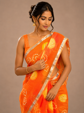 Ranas Orange Color Kota Silk Bandhej Saree