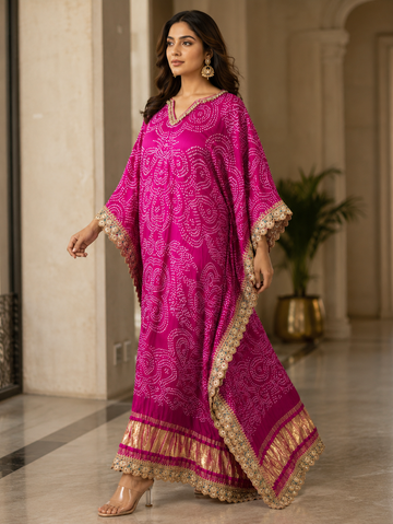 Ranas Pure Gajji Silk Rano Color Bandhej Kaftan
