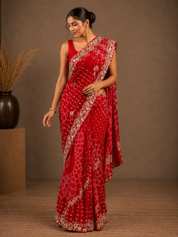 Ranas Ethnic Pittan Work Bandhani Saree