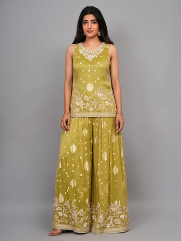 Ranas Pista Green Sharara Set