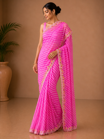 Ranas Pink Kota Silk Leheriya Saree