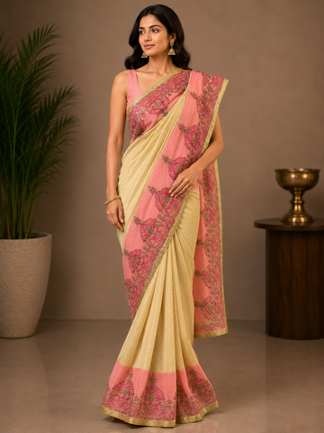 Ranas Beige & Peach Color Designer Saree
