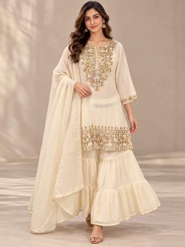 Ranas Off White Mul Cotton Sharara Set