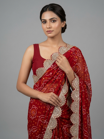 Ranas Marori Work Bandhej Saree