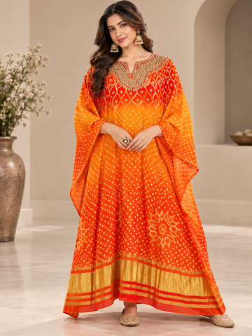 Ranas Orange & Yellow Marori work Kaftan