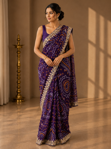 Ranas Purple Color Bandhej Saree