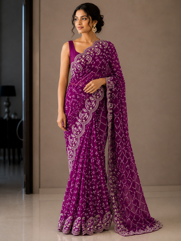 Ranas Purple Shaded Bandhej Saree