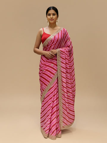 Ranas Red & Rani Color Leheriya Saree