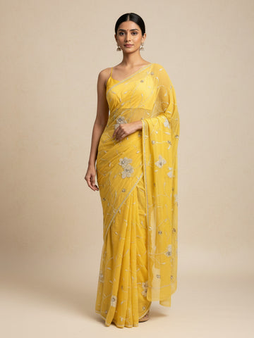 Ranas Pure Chiffon Sequine Work Saree