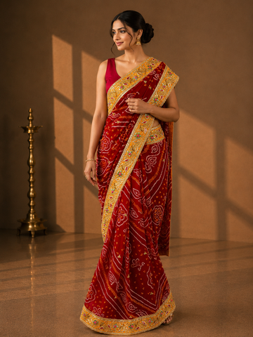 Ranas Red Color Bandhej Saree