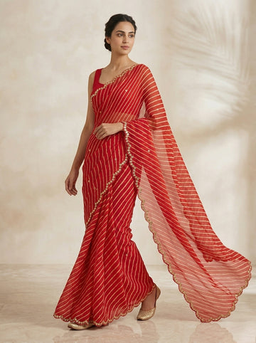 Ranas Red Leheriya Saree