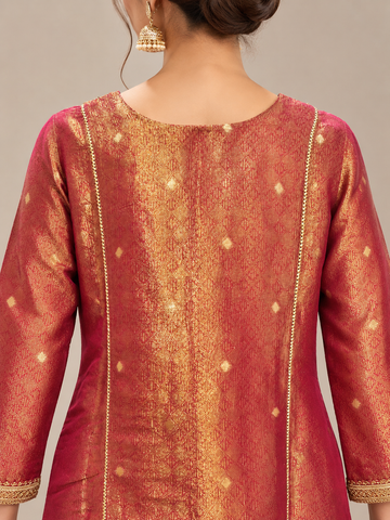 Ranas Rose Pink Banarsi Embroidered Anarkali Set