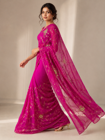 Ranas Pure Chiffon Rani Shaded Designer Saree