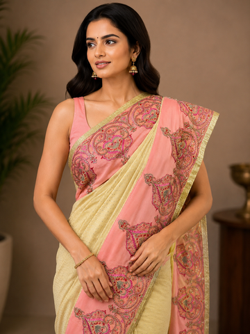Ranas Beige & Peach Color Designer Saree