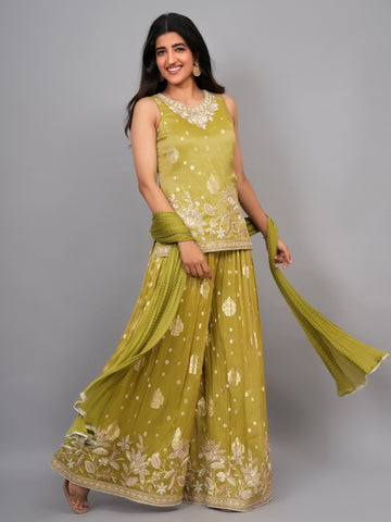 Ranas Pista Green Sharara Set