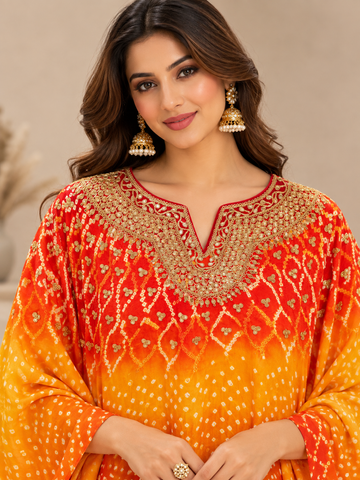 Ranas Orange & Yellow Marori work Kaftan