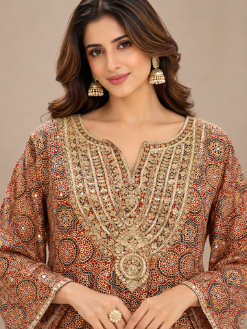 Ranas Printed Modal Silk Embroidered Anarkali Set