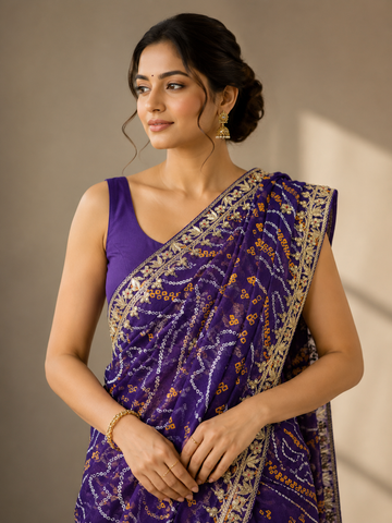 Ranas Purple Color Bandhej Saree