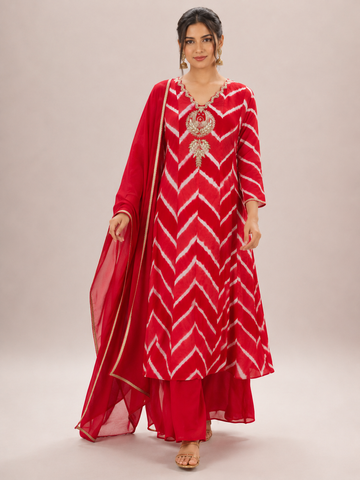 Ranas Gota Patti Work Red Leheriya Suit