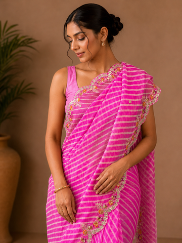 Ranas Pink Kota Silk Leheriya Saree