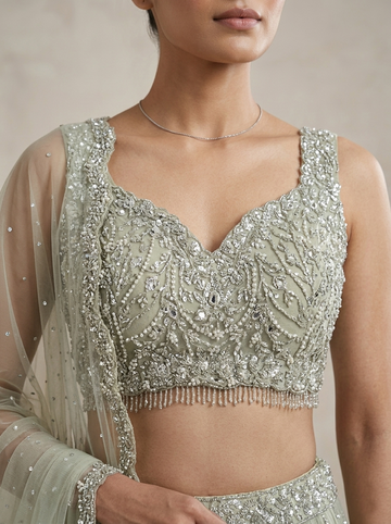Ranas Olive Green Color Designer Lehenga