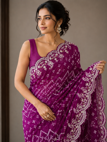 Ranas Purple Shaded Bandhej Saree