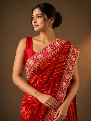 Ranas Zardosi Work Bandhej Saree