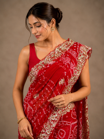 Ranas Ethnic Pittan Work Bandhani Saree