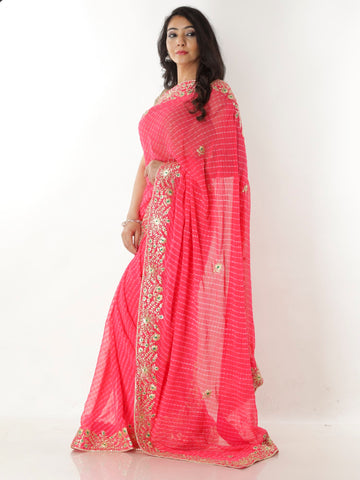 Ranas Pink Mothda Pittan work Saree