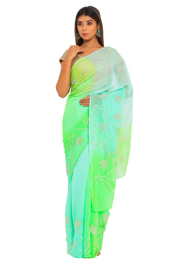 Ranas Green Shaded Chiffon Saree