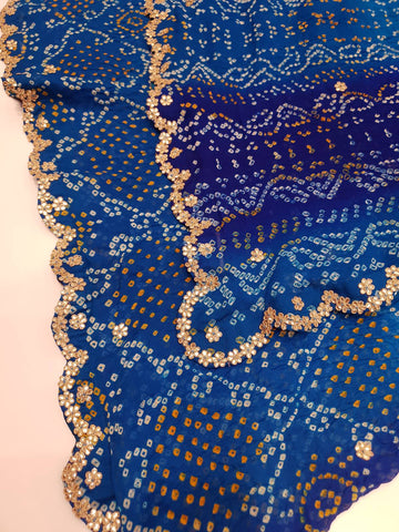 Ranas Teal & Royale Blue Bandhej Saree