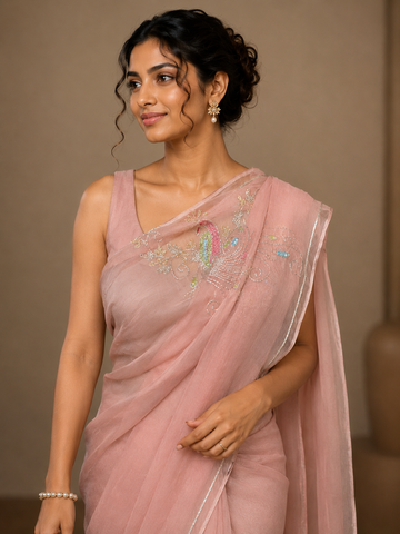 Ranas Peach Color Sequins & Cutdana Work Saree