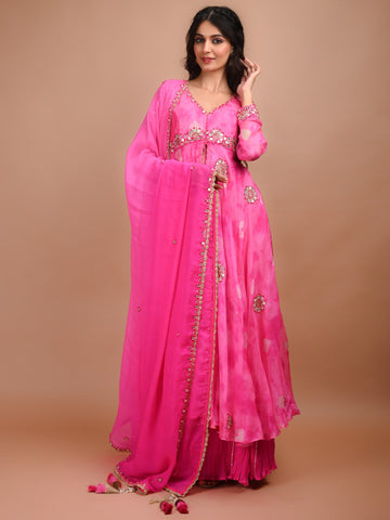 Ranas Pink Shibori Sharara Set