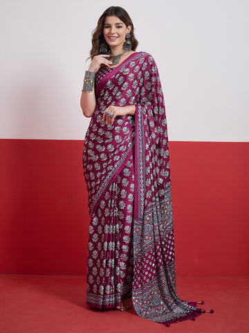 Ranas Wine Color Printed Saree