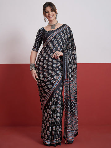 Ranas Black Color Printed Saree