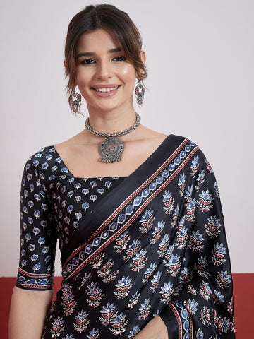 Ranas Black Color Printed Saree