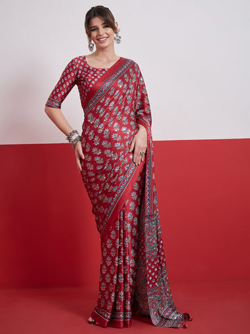 Ranas Red Color Printed Saree