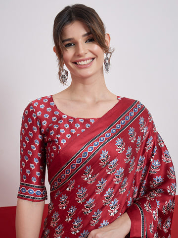 Ranas Red Color Printed Saree