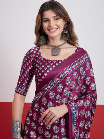 Ranas Wine Color Printed Saree